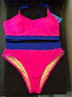 Cupshe Pink and Blue Two-Piece Bikini Set